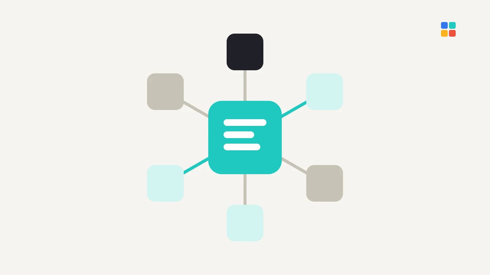 A central CRM tile connected to six surrounding tools and workflows